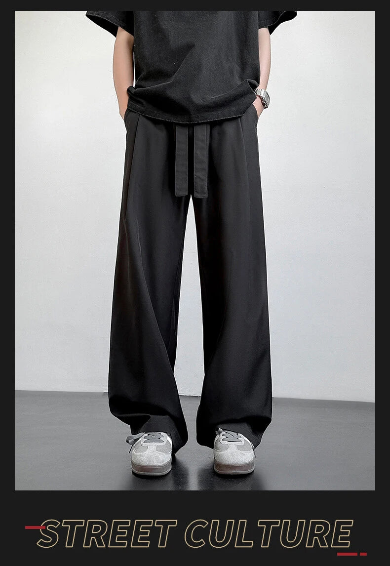 Men's Casual Straight Long Loose Pants Stretch Elastic Waist Jogger Korean Classic Blue Black Gray Male Brand Trousers Plus Size