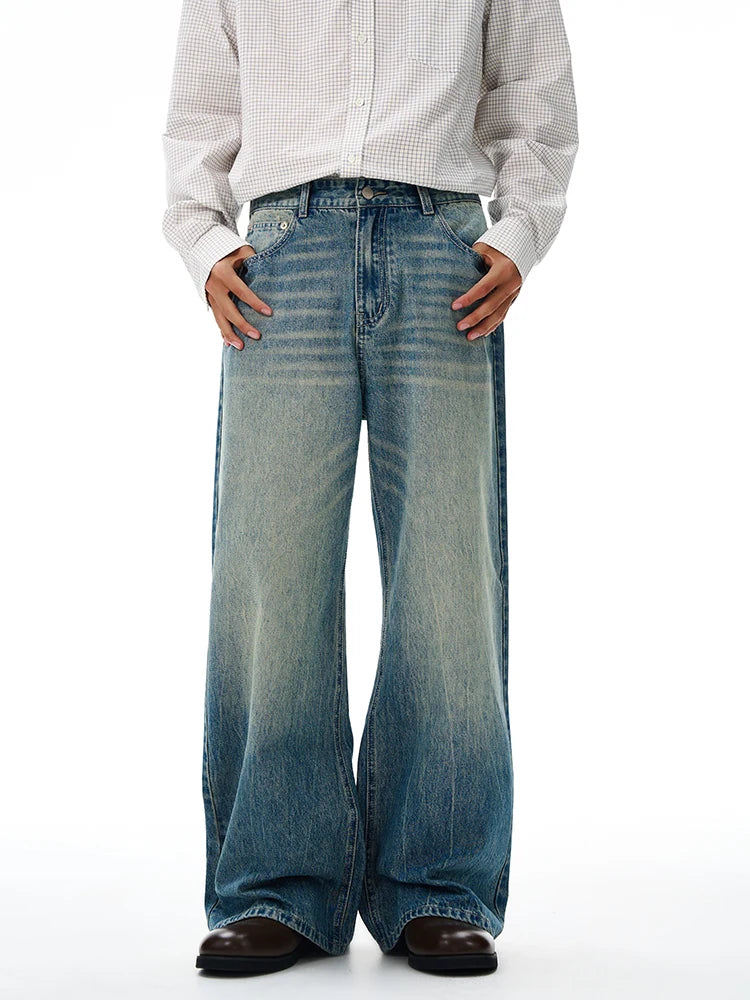 American Retro Jeans Men's Oversize Baggy Wide Legs Classic Wash Cotton Denim Pants Hip-hop Rock Streetwear Loose Trousers