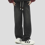 Dragging Streetwear Loose Cargo Jeans Men Korean Loose Straight Wide Leg Pant Men's Brand Clothing Black Blue Denim Jogger Pants