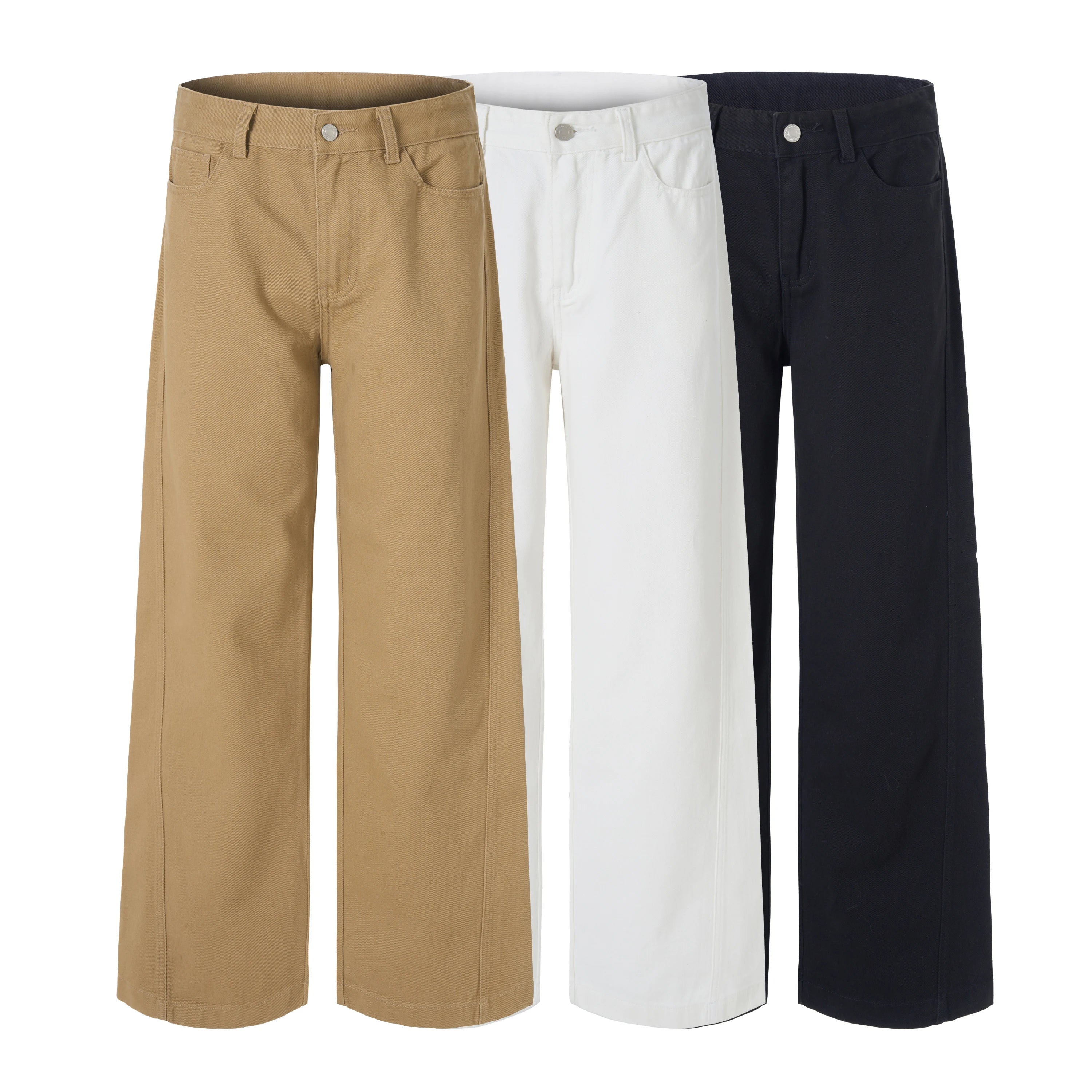 100% Cotton Men's Loose Casual Pants Autumn New Fashion Comfortable Wide-leg Oversized Trousers Streetwear White Khaki Black