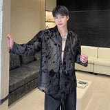 Chinese Style Men's Shirts Autumn Jacquard Turn-down Collar Long Sleeve Lace-up Trend Male Thin Sun-proof Top