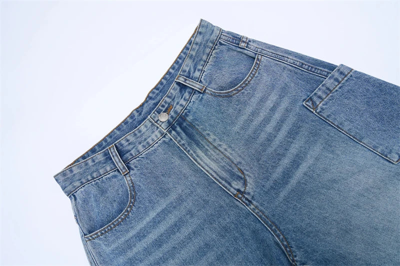 Multi-pocket Loose Wide-leg Jeans Men's Cotton Vintage Washed Denim Pants Hip-hop Fashion Y2K Streetwear Autumn Casual Trousers
