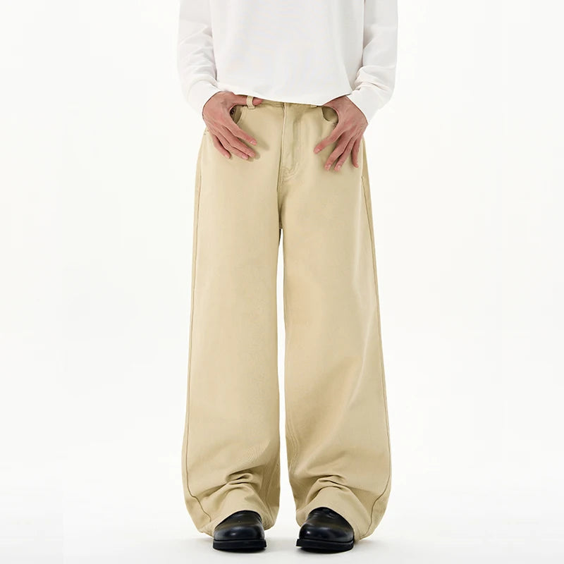 Baggy Wide-leg Jeans 100% Cotton Comfortable Breathable Autumn Casual Denim Pants Loose Straight Trousers Fashion Streetwear