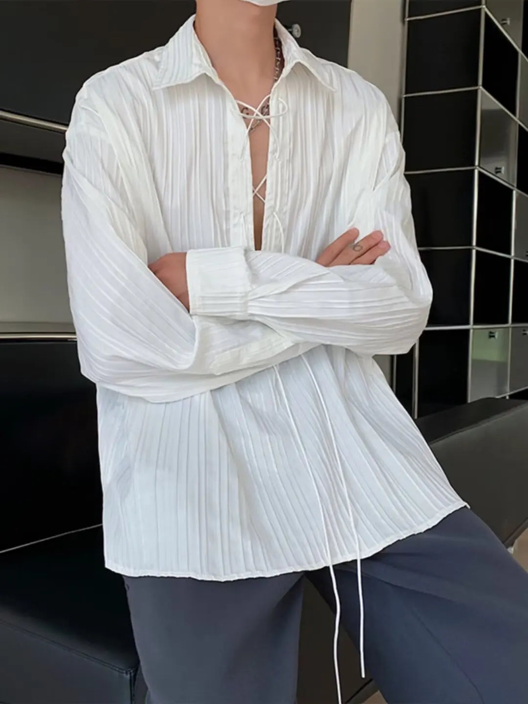 New Men's Casual Blouse Shirt Tops Long Sleeve Tee Shirt Spring Autumn Slanted Placket Vintage Shirts Renaissance Shirt