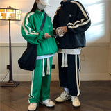 Stripe Sports Suit Men's Spring Autumn Casual Cardigan Sweatshirt Sweatpants Preppy Two-piece Set New Unisex Joggers Tracksuits