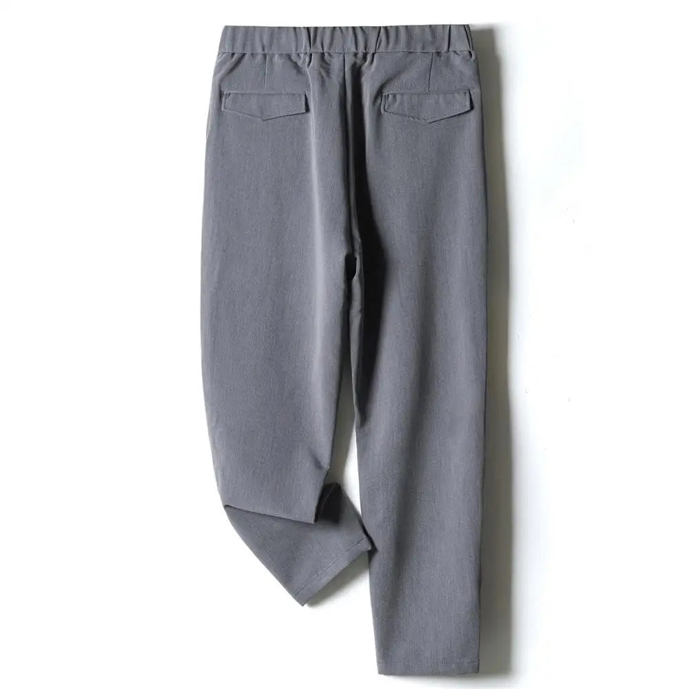 White Stretch Casual Ankle Pants Silhouette Men's Elegant Suit Pants Summer Korean Straight Loose Men's Smart Casual Trousers