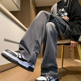 Autumn jeans men New Fashion Side Zipper Casual Jean Pants Men High Street Loose Straight Pant Mens Vintage All-match Trousers