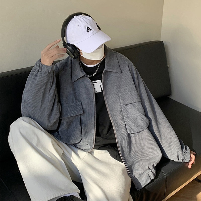 Jackets Men Streetwear Handsome Japanese Corduroy Outwear Solid Large Size BF Loose Classic  New Arrival Popular