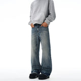 Vintage Wash Men's Loose Jeans American Cleanfit High Street Micro Flared Trousers Autumn Fashion Casual Wide-leg Denim Pants