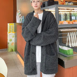 Cardigans Men Loose Korea Style Hooded Warm Autumn Winter Chic Knitted Gray Solid Minimalist Young College All-match Coats Ins
