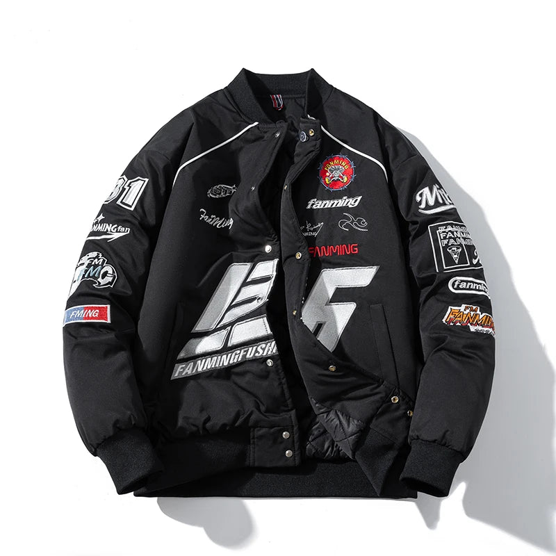 Autumn Winter Varsity Jacket Men Letter Embroidery Motorcycle Jacket Women Fashion Hooded Parkas American Baseball Coat Button
