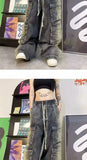 Street men and women trendy and personalized hip-hop straight leg washed gradient jeans for couples loose casual Harajuku pants