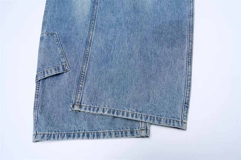 Multi-pocket Loose Wide-leg Jeans Men's Cotton Vintage Washed Denim Pants Hip-hop Fashion Y2K Streetwear Autumn Casual Trousers