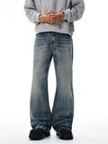 Vintage Wash Men's Loose Jeans American Cleanfit High Street Micro Flared Trousers Autumn Fashion Casual Wide-leg Denim Pants