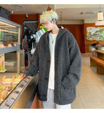 Cardigans Men Loose Korea Style Hooded Warm Autumn Winter Chic Knitted Gray Solid Minimalist Young College All-match Coats Ins