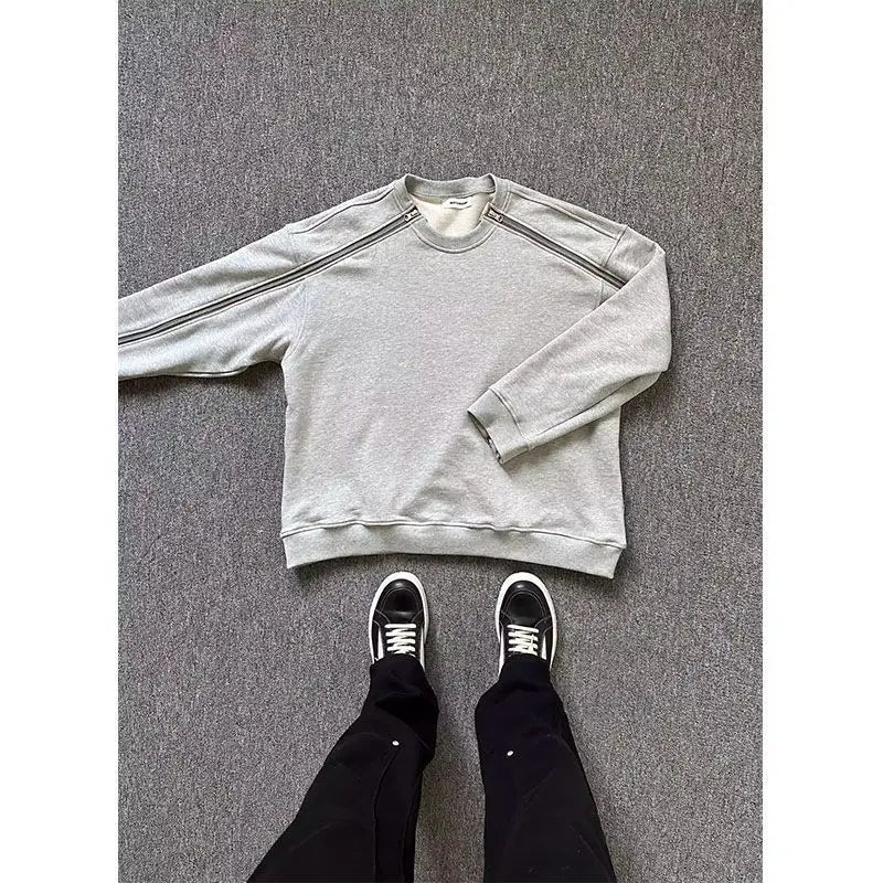 American autumn and winter street hip-hop trend personalized zipper design pullover for couples loose retro Harajuku top y2k