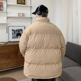 Winter Men Quilted Jackets Heavy Stand Collar Padded Coat Solid Thick Warm Windbreaker Outerwear Clothes Casual Black Khaki