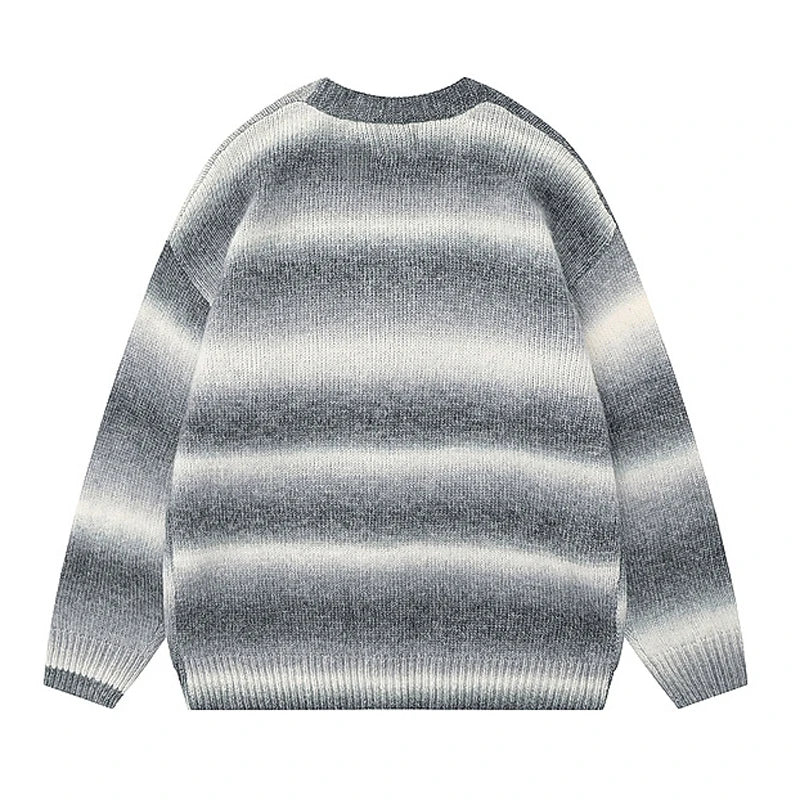 Winter New Gradient Men's Cardigan V-neck Single Breasted Fashion Casual Loose Sweater Couple Street Hip-hop Clothing Oversized