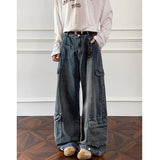 Men Workwear Cargo Jeans New Multi Pocket Loose Straight Leg Baggy Streetwear Denim Pants Urban Casual Trousers 2025 Autumn