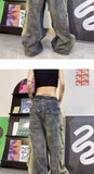 Street men and women trendy and personalized hip-hop straight leg washed gradient jeans for couples loose casual Harajuku pants