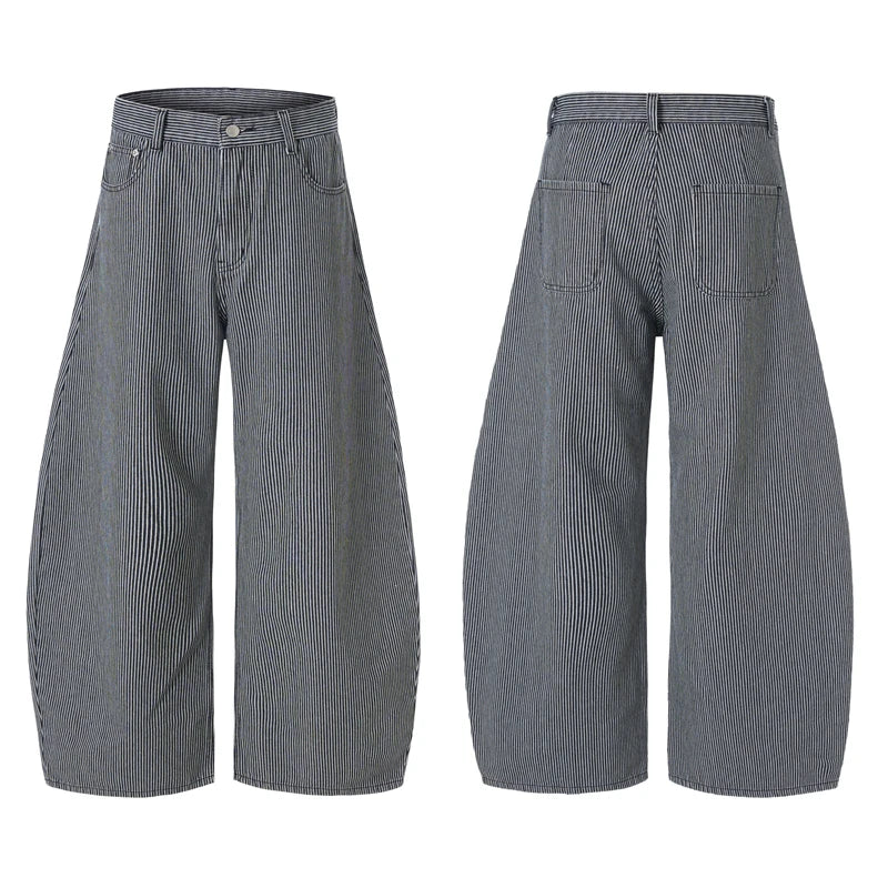 Autumn New Striped Jeans Men's Retro Wash Loose Wide-leg Denim Pants American High Street Fashion Cotton Casual Trousers
