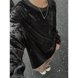 Velvet T Shirt Spring Autumn Simple Long Sleeve Tops Men's T-shirt O-neck Solid Tshirts T Shirt Men Tees Black/White