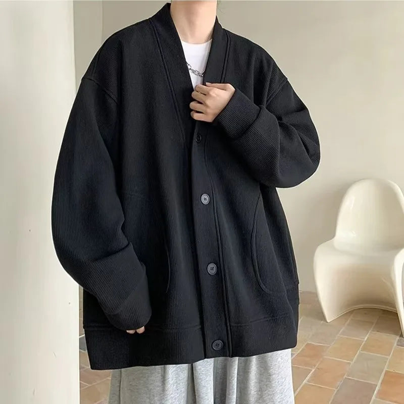Cardigan hoodie men's spring and autumn black loose heavyweight outerwear fashion brand 2025 new high-end spring and autumn casu