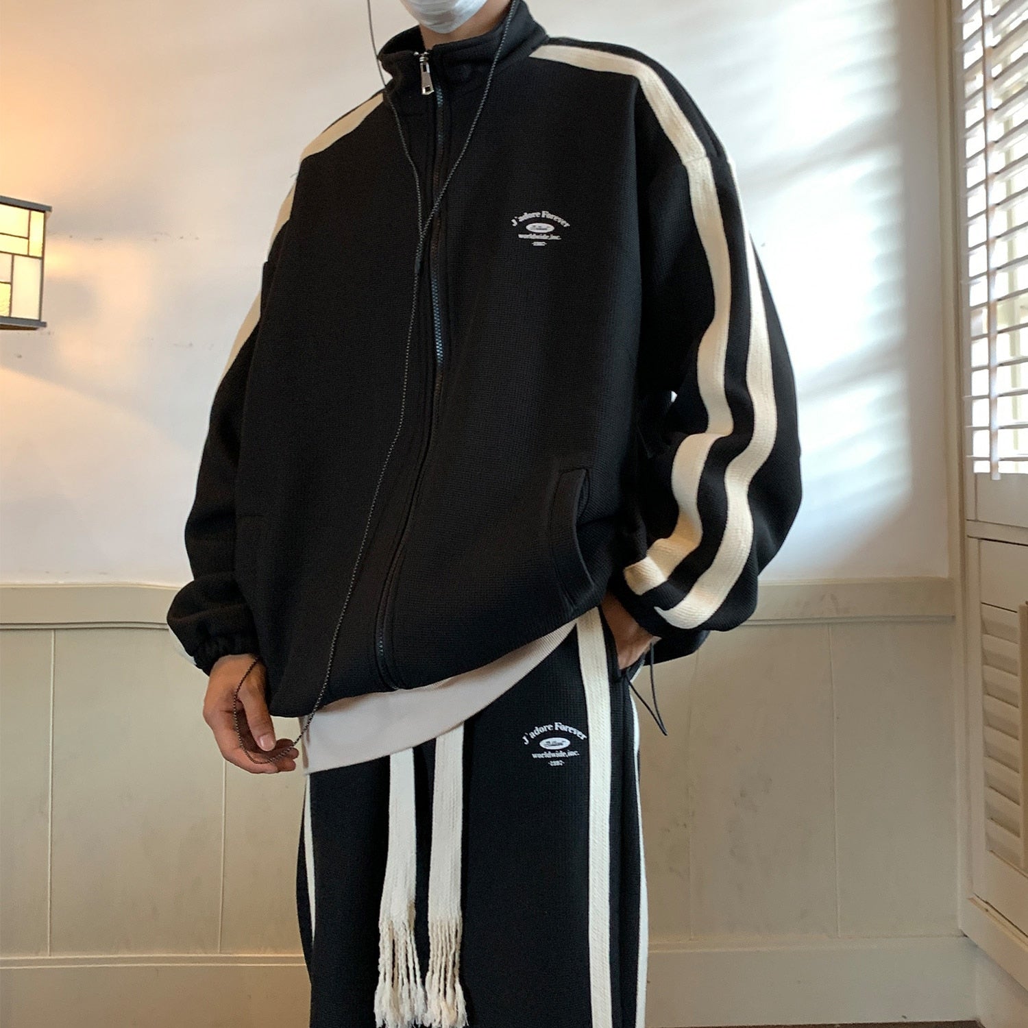 Stripe Sports Suit Men's Spring Autumn Casual Cardigan Sweatshirt Sweatpants Preppy Two-piece Set New Unisex Joggers Tracksuits