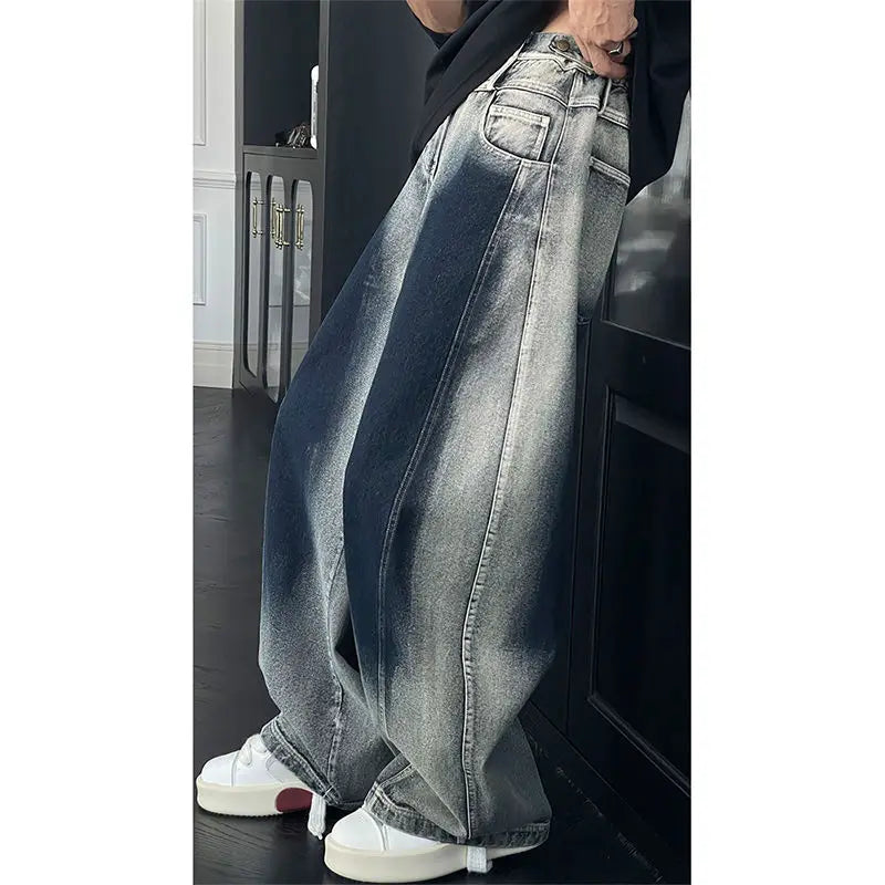 Hip hop fashion street spring men and women fashion personality washed curved knife jeans couple loose retro wide leg pants y2k