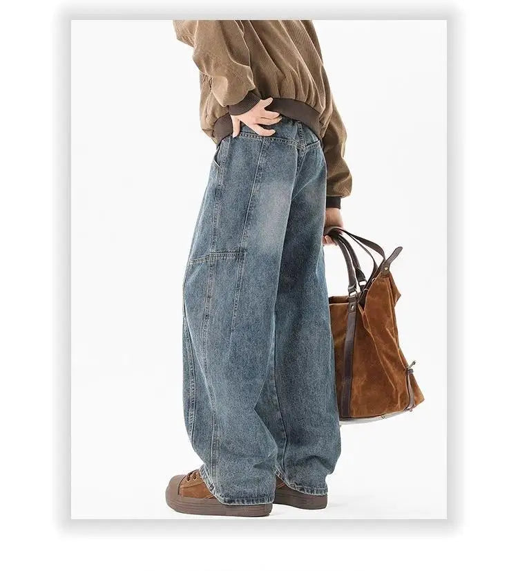 Hip hop personality trend men and women straight leg washed jeans American couple loose retro curved knife casual pants y2k