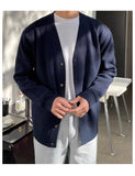 Fashionable V-Neck Knitwear Men's Loose Fit Solid Color Autumn New Style Casual Versatile Open Cardigan Sweater Jacket