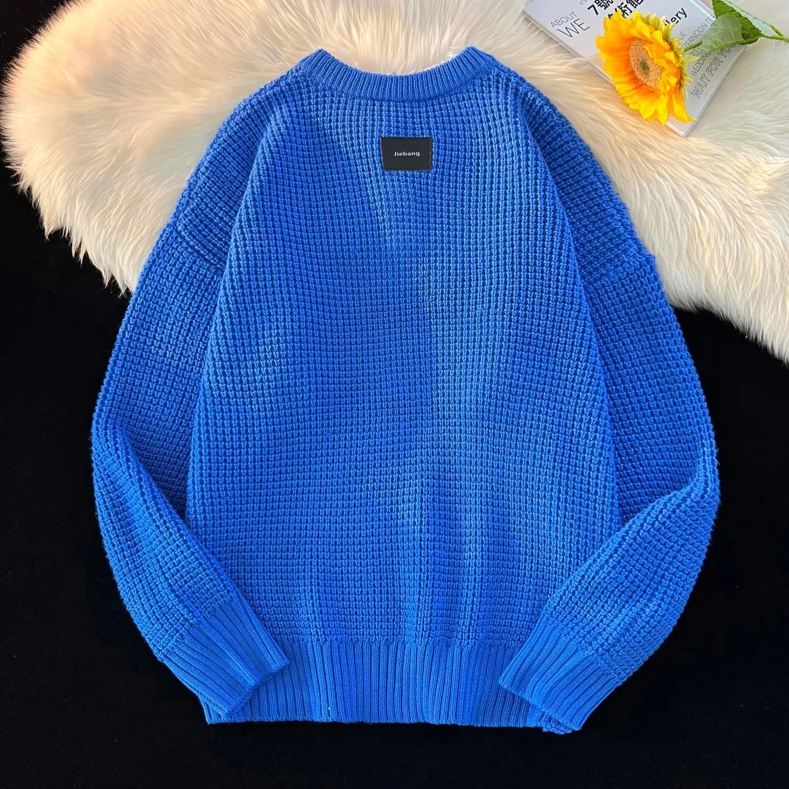 Solid Sweaters Men Autumn Loose Casual Textured Youthful Knitwear Retro Fashion American Style Slouchy Simple Daily Pullovers