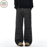 American Loose Straight Cargo Pants Men's Fashion Streetwear 100% Cotton Vintage Large Pocket Loose Casual Wide-leg Trousers
