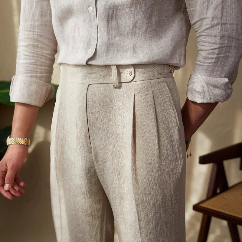 Light Luxury Men's Naples Draped Suit Pants Casual Solid Color Straight Premium Quality Dress Pants Wedding Banquet Business