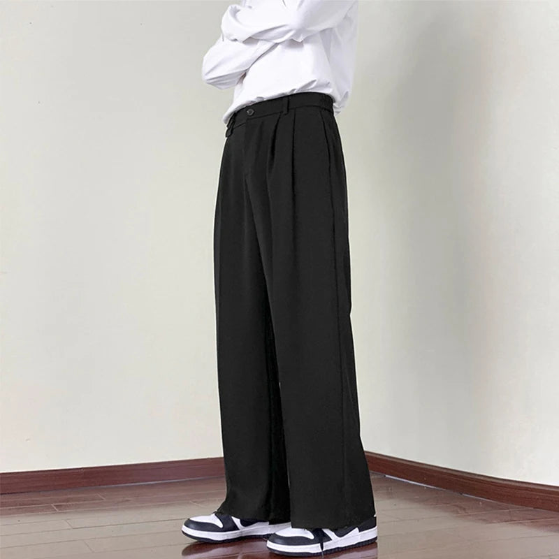 New Fashion Male Suit Pants Light Luxury Draped Cropped Button-down Business Casual Pants Premium Slim-fit Elegant Dress Trouser