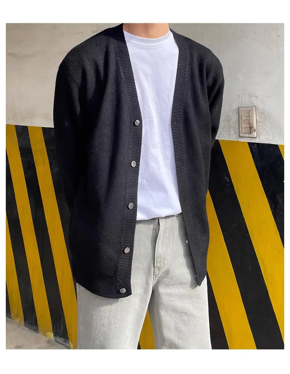 Fashionable V-Neck Knitwear Men's Loose Fit Solid Color Autumn New Style Casual Versatile Open Cardigan Sweater Jacket