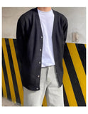 Fashionable V-Neck Knitwear Men's Loose Fit Solid Color Autumn New Style Casual Versatile Open Cardigan Sweater Jacket