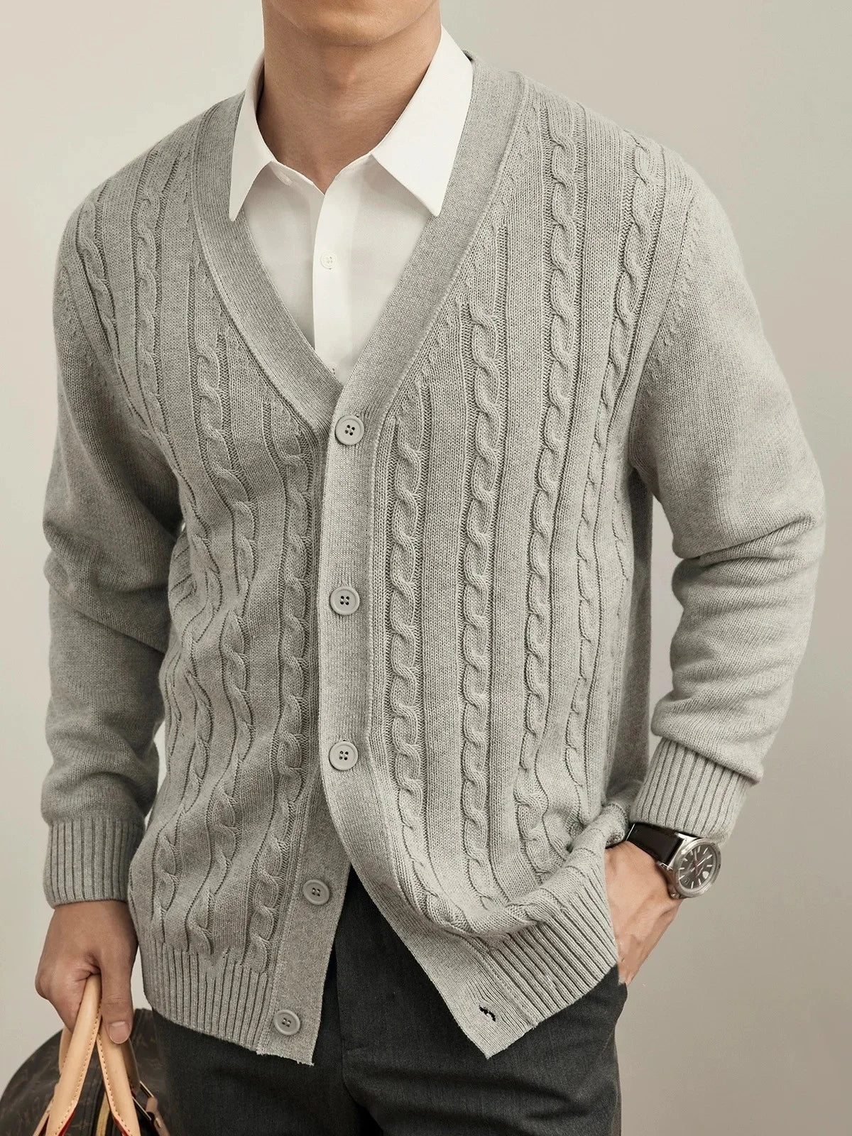 Casual Knitted Sweater Men's Fashion Outerwear V-Neck Autumn New Style American Trendy Brand Knit Cardigan Leisure Coat