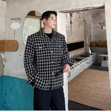 Autumn Winter Men's Fashion Plaid Jacket Coat Turn-down Collar Buttons Woolen Thick Outerwear Clothing Chic Check Shacket Man