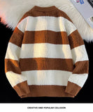 Men's New Black and White Striped Sweater Men's Autumn and Winter Loose Pullover Casual Top Men's Homestay Casual Warmth