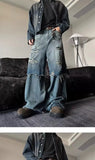 American Spring and Autumn Trendy Street Personalized Fake Two piece Straight leg Jeans Couple Loose Retro Casual Pants y2k