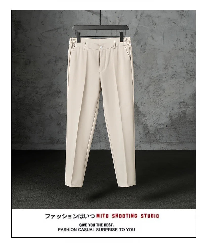 New Fashion Male Suit Pants Light Luxury Draped Cropped Button-down Business Casual Pants Premium Slim-fit Elegant Dress Trouser