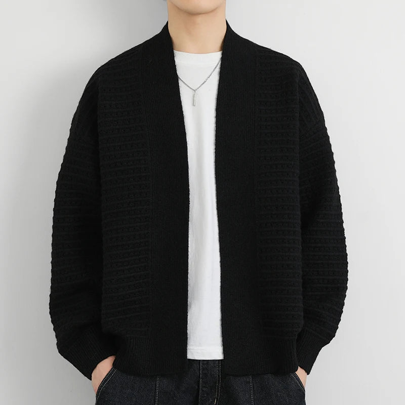Autumn Winter Men's Casual Cardigan No Button Simple Knitwear Long Sleeve Knit Outerwear Woven Jacket Solid Knitted Coat Male