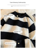 Men's New Black and White Striped Sweater Men's Autumn and Winter Loose Pullover Casual Top Men's Homestay Casual Warmth