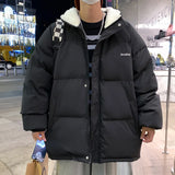 Winter Mens Hooded Parkas Quilted Jackets Man Woolly Lining Windbreaker Outerwear Warm Clothes Cotton Padded Coat Black Blue