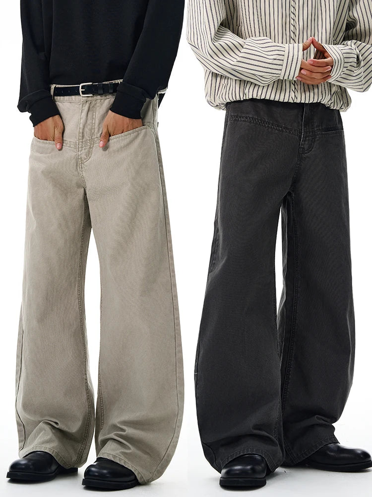 100% Cotton Wide-leg Jeans Men's Autumn Fashion Pocket Design Casual Trousers Loose American High Street Y2K Denim Pants
