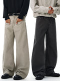 100% Cotton Wide-leg Jeans Men's Autumn Fashion Pocket Design Casual Trousers Loose American High Street Y2K Denim Pants