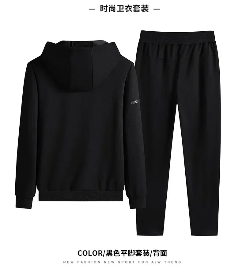 Male 2 Pieces Sweatshirt + Sweatpants Suit 8XL Plus Size New Spring Autumn Clothing Hooded Men Sportswear Sets Casual Pants