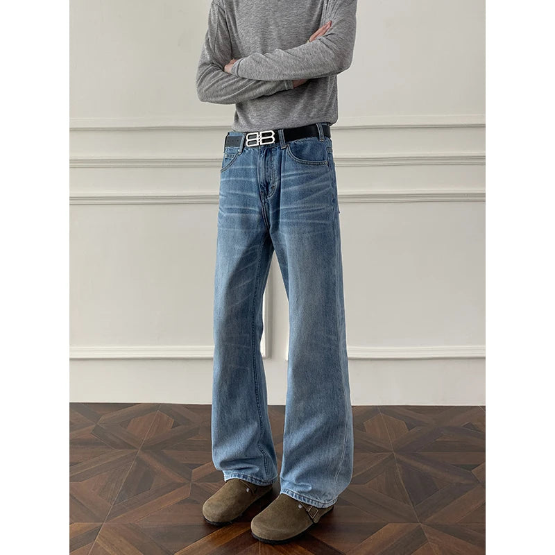 Autumn jeans Mens Classic Straight Leg Jeans Blue Washed Denim Trousers Wholesale Fall Fashion Casual Pants