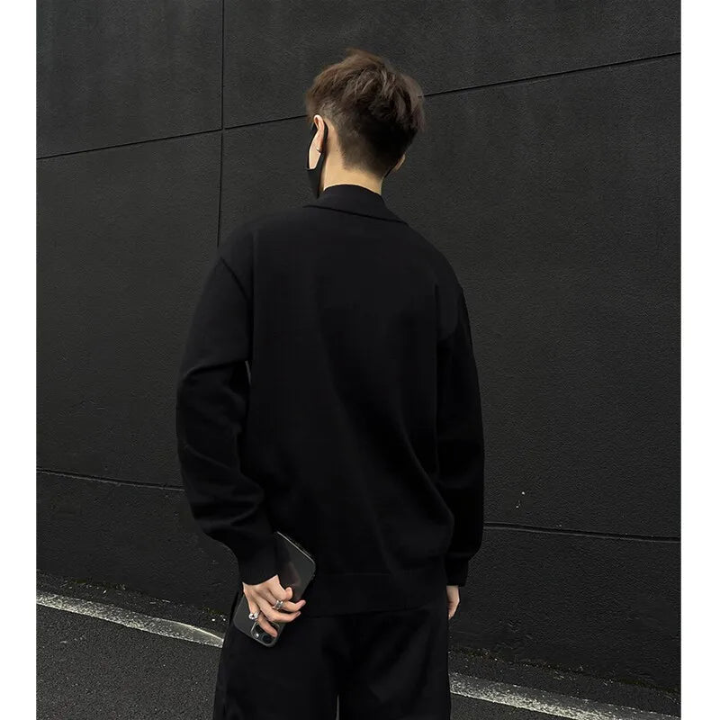 Men's Light Luxury Knit Mock Neck Sweater Autumn Winter Fashion Korean Long Sleeve Streetwear Leisure All-match Knitwear